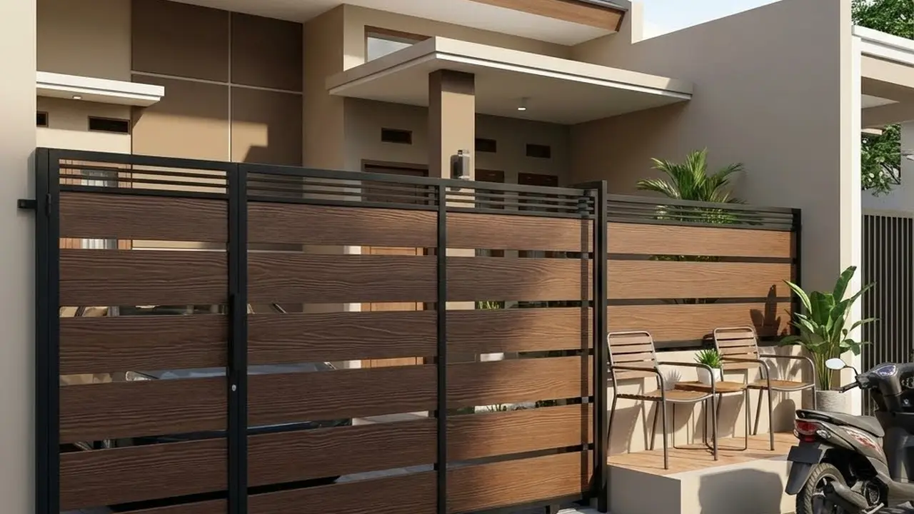 Pagar Rumah Kombinasi Besi Galvanis dan Panel GRC