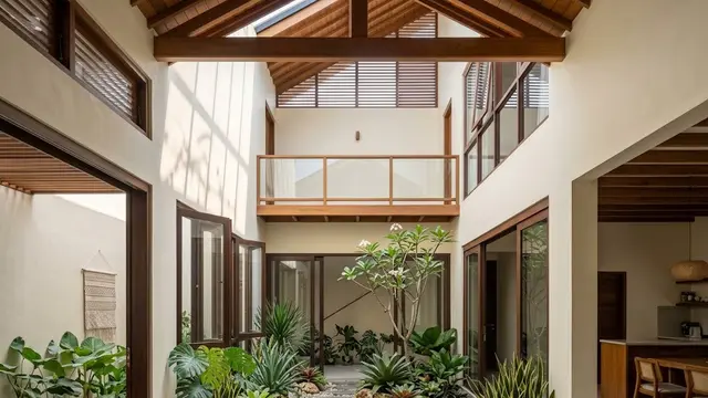 Rumah Pedesaan Modern dengan Taman Kering di Tengah atau Belakang