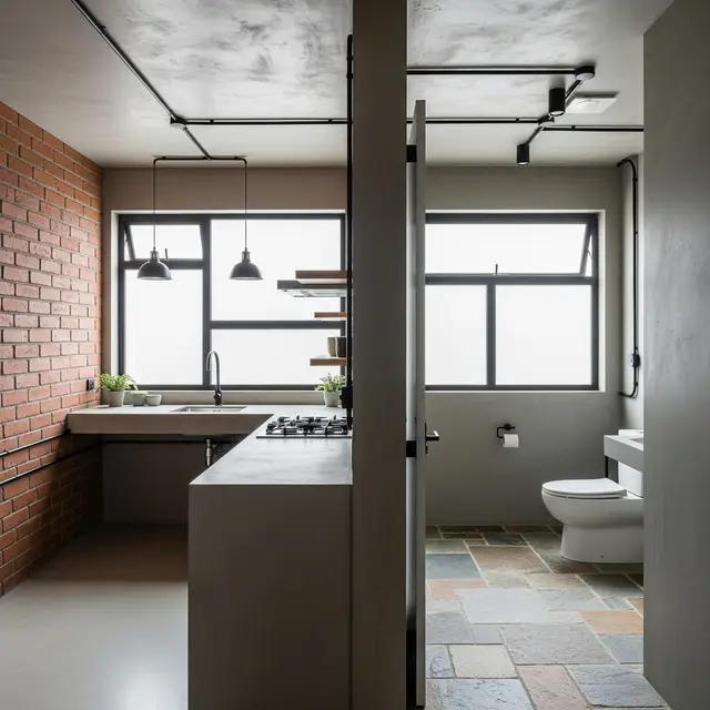 Desain Kamar Mandi Bersebelahan dengan Dapur