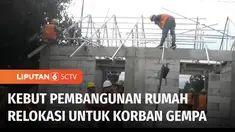 Pengerjaan rumah tahan gempa yang disiapkan untuk warga yang rumahnya ambruk akibat gempa dipercepat, di lahan relokasi di Desa Sirnagalih, Kecamatan Cilaku, Kabupaten Cianjur, Jawa Barat. Pemerintah Kabupaten Cianjur, memprioritaskan warga yang ruma...