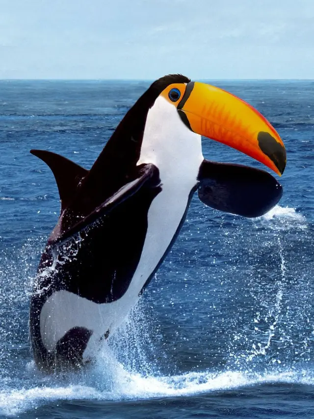 6 Editan Foto Orca Digabung Hewan Lain Ini Unik Banget, Bikin Takjub