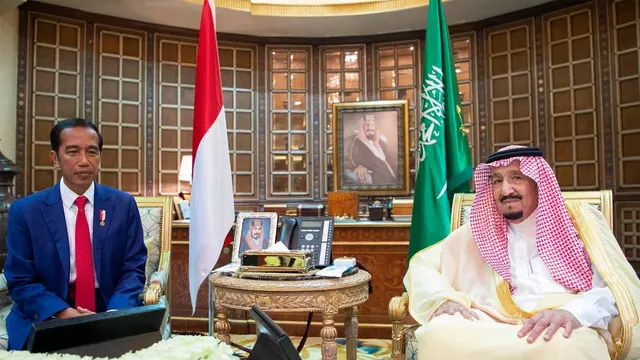 Presiden Jokowi bertemu Raja Salman bin Abdulaziz. (Alekhbariyahtv)