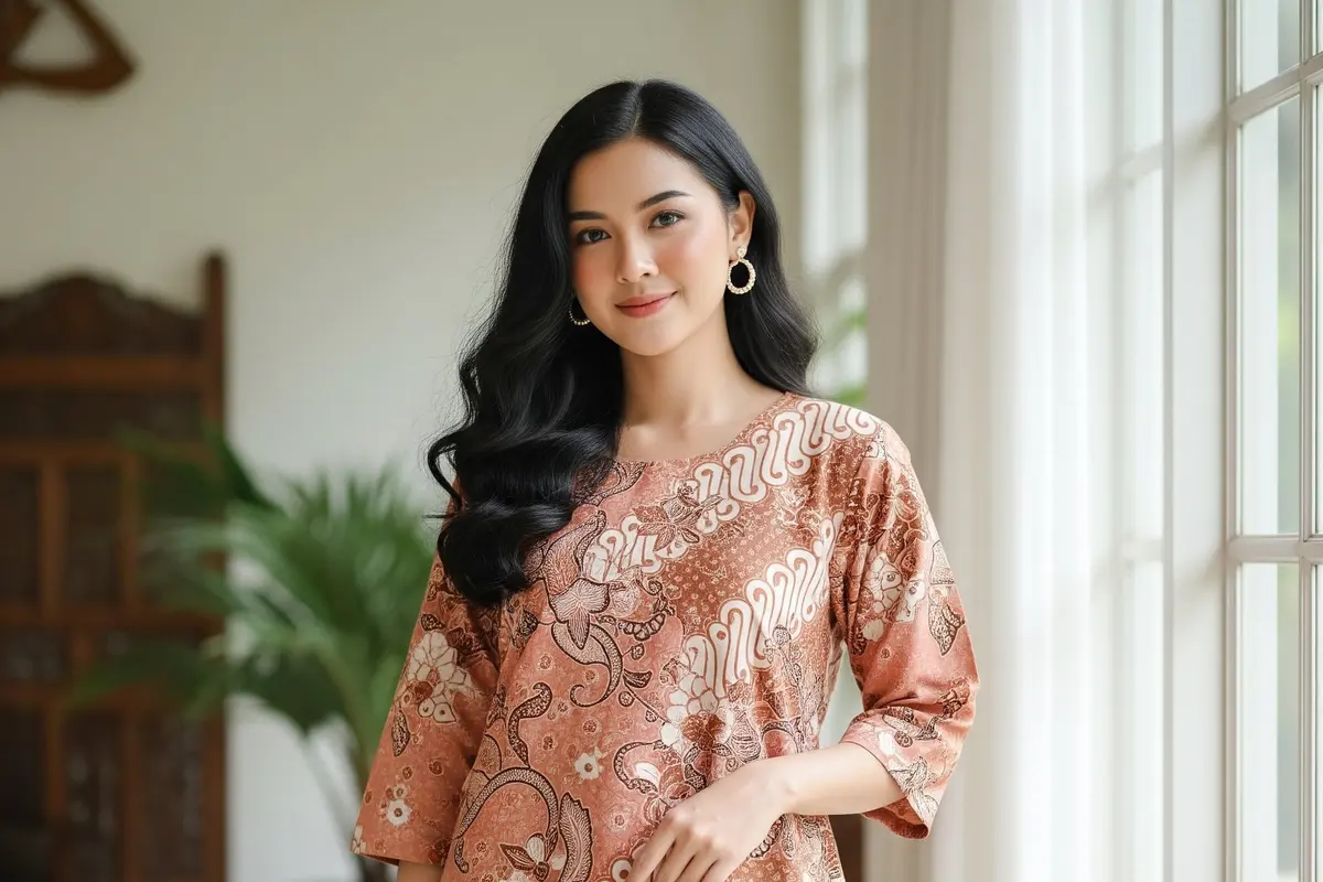 Tunik Batik Panjang Kombinasi Polos