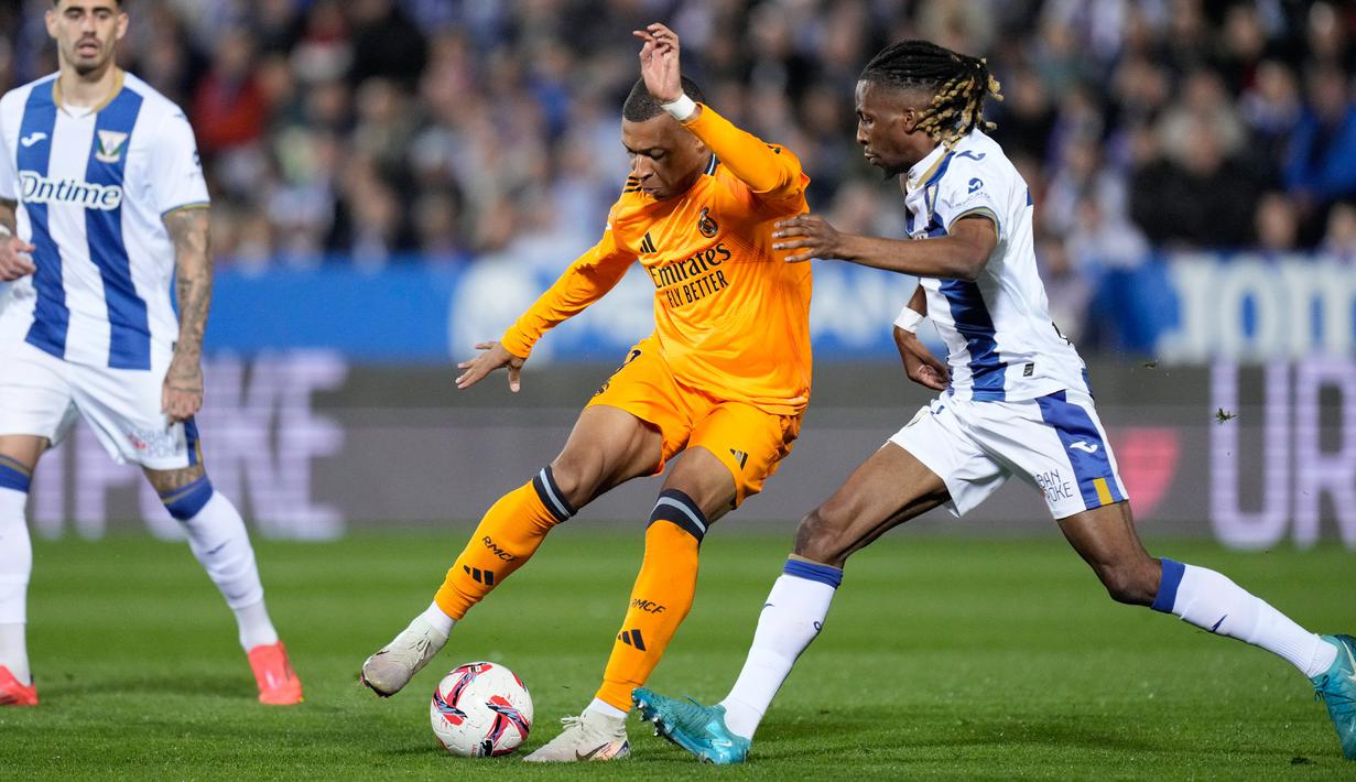 Madrid tampil dominan dalam penguasaan bola di pertandingan ini. Gol-gol Los Blancos dicetak Kylian Mbappe, Federico Valverde, dan Jude Bellingham. (AP Photo/Bernat Armangue)