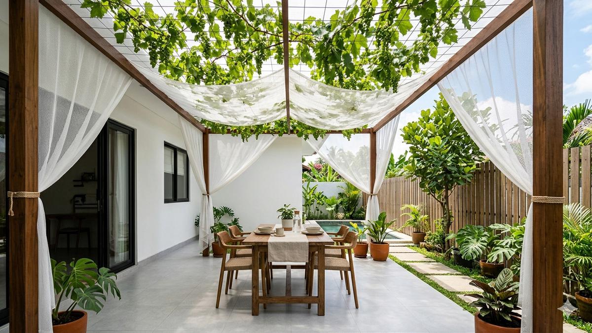 8 Model Teras Estetik dengan Tanaman Rambat Anggur sebagai Kanopi Alami: Sejuk dan Menawan