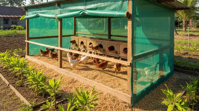 Desain Kandang Ayam Multifungsi Sekaligus Kebun Sayur. AI