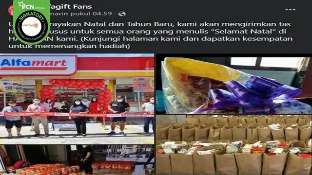Gambar Tangkapan Layar Informasi Hoaks Alfamart Membagikan Tas Hadiah Khusus untuk Menyambut Natal 2022 (sumber: Facebook).