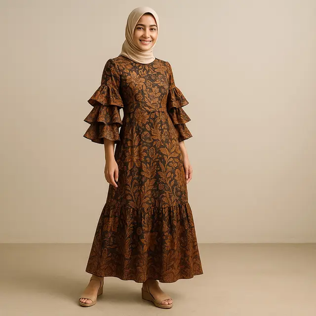 Model Baju Batik Lengan Ruffle Kekinian di 2025/Ilustrasi gambar oleh AI