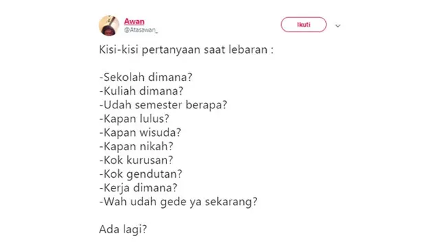 Cuitan kocak (Sumber: Twitter/ /Atasawan_)