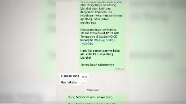 Cuplikan isi chat Marshel Widianto dengan Rindradana (https://x.com/kemgelapan/status/1815693536710599044)