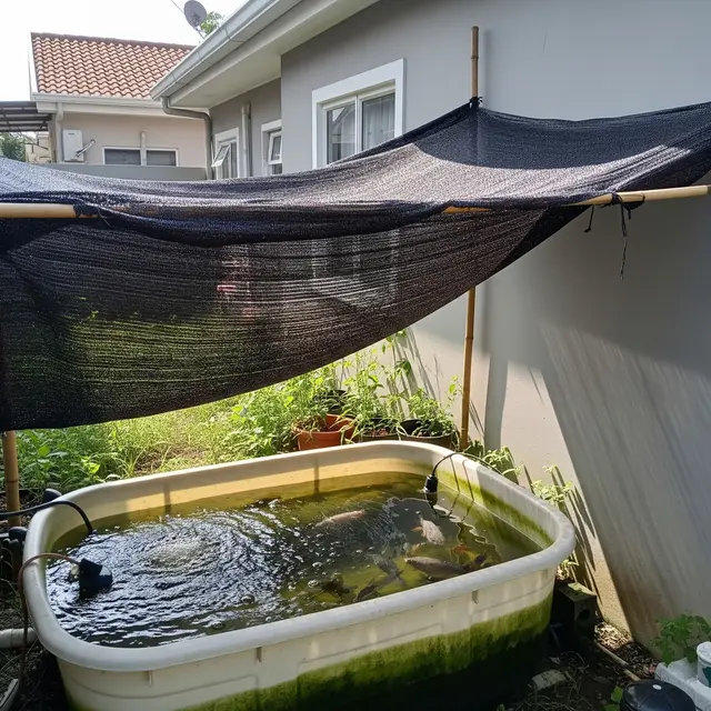 Budidaya Ikan Nila di Bak Plastik Bekas untuk Pekarangan Rumah Type 36 (AI Generated)