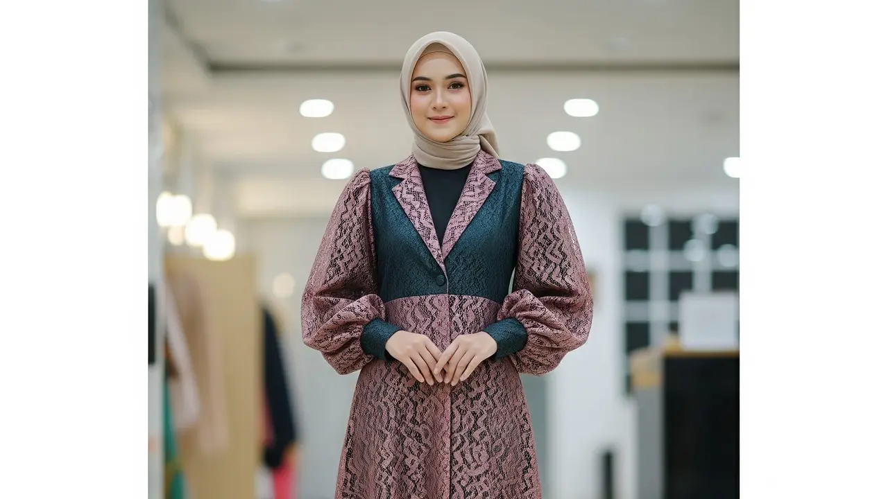 Model Gamis Blazer Brokat Lengan Balon