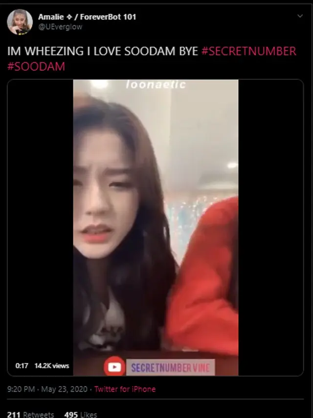 Unggahan penggemar tentang Soodam Secret Number yang keliru mengucapkan nama penggemar. (Twitter/ UEverglow)