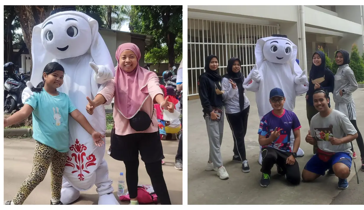 Para warga yang tengah berolahraga pun memanfaatkan momen kehadiran La'eeb untuk berfoto bareng dengan karakter yang menjadi maskot Piala Dunia edisi 2022 tersebut. (Procomm Surya Citra Media)