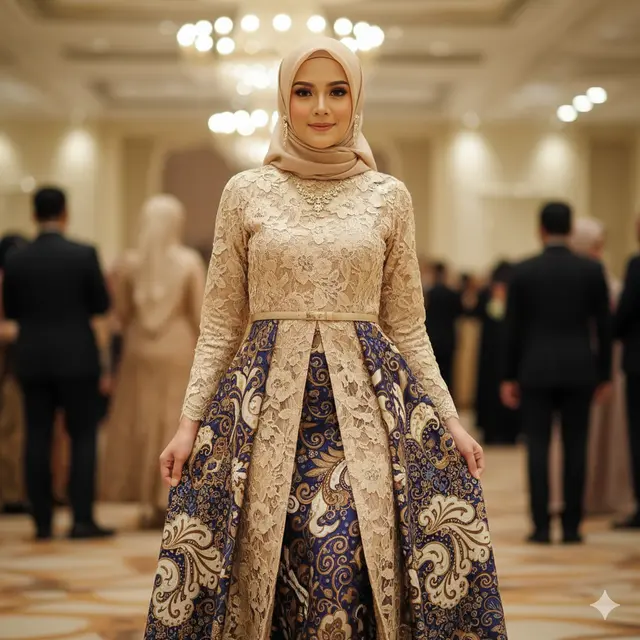 Model Gamis Batik Campur Brokat (Foto: Gemini AI)