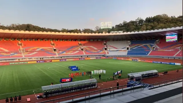 Suasana pertandingan Korea Utara vs Korea Selatan