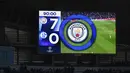 Papan skor 7-0 terpampang saat pertandingan usai pada leg kedua, babak 16 besar Liga Champions yang berlangsung di Stadion Etihad, Manchester, Rabu (13/3). Man City menang 7-0 atas Schalke. (AFP/Oli Scarff)