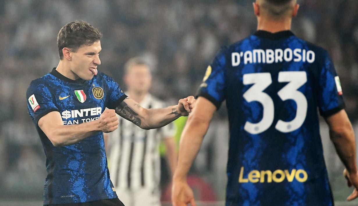 Nicolo Barella tampil enerjik dan spartan di lini tengah Inter Milan. Ia juga mampu menjadi keran gol bagi Nerazzurri lewat tendangan kerasnya dari luar kotak penalti. (AFP/Isabella Bonotto)