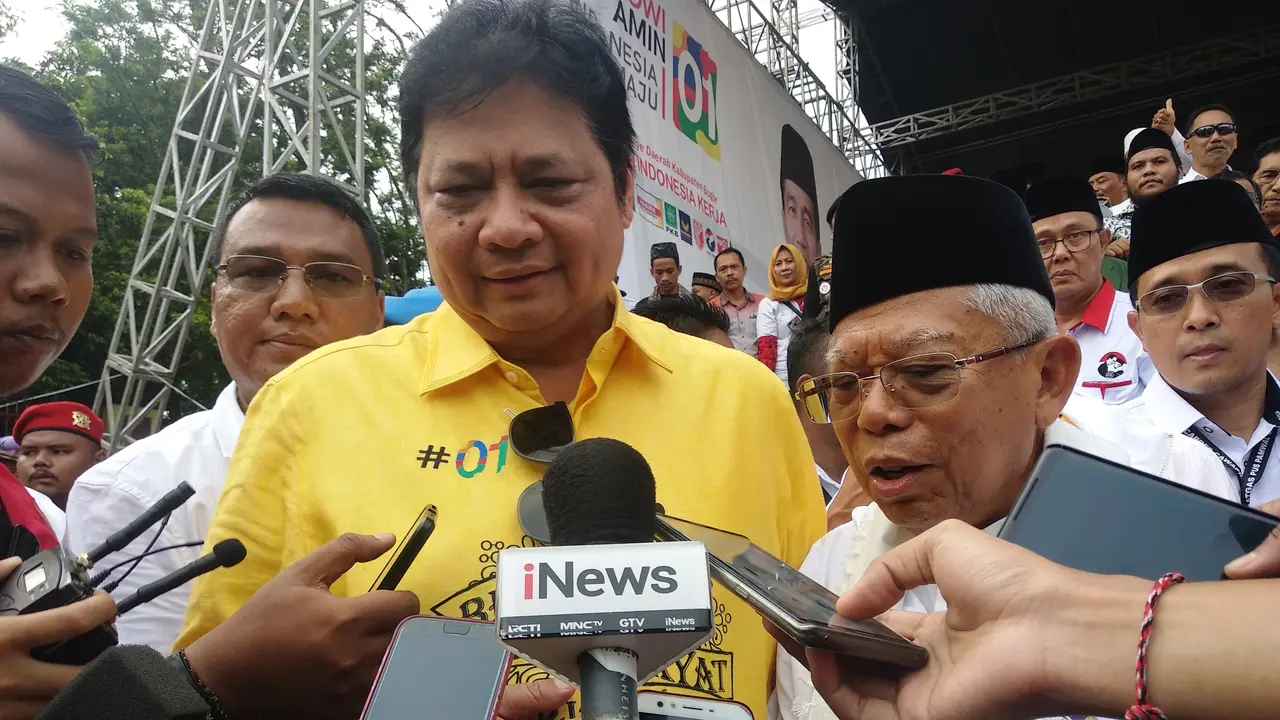 Ketua Umum Partai Golkar Airlangga Hartarto dan cawapres 01 Ma'ruf Amin