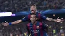 <p>Neymar Jr. pernah menikmati masa-masa jayanya bersama Barcelona sebelum pindah ke Paris Saint-Germain. Salah satu musim sensasionalnya yaitu pada 2014/2015. Pemain asal Brasil tersebut berhasil memenangkan Liga Champions dan menjadi pencetak gol terbanyak di fase gugur. (AFP/Josep Lago)</p>