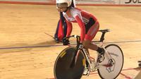 Aksi Crismonita Dwi Putri pada hari pertama Track Asia Cup 2017, di New Delhi, Selasa (10/10/2017). (Humas PB ISSI)