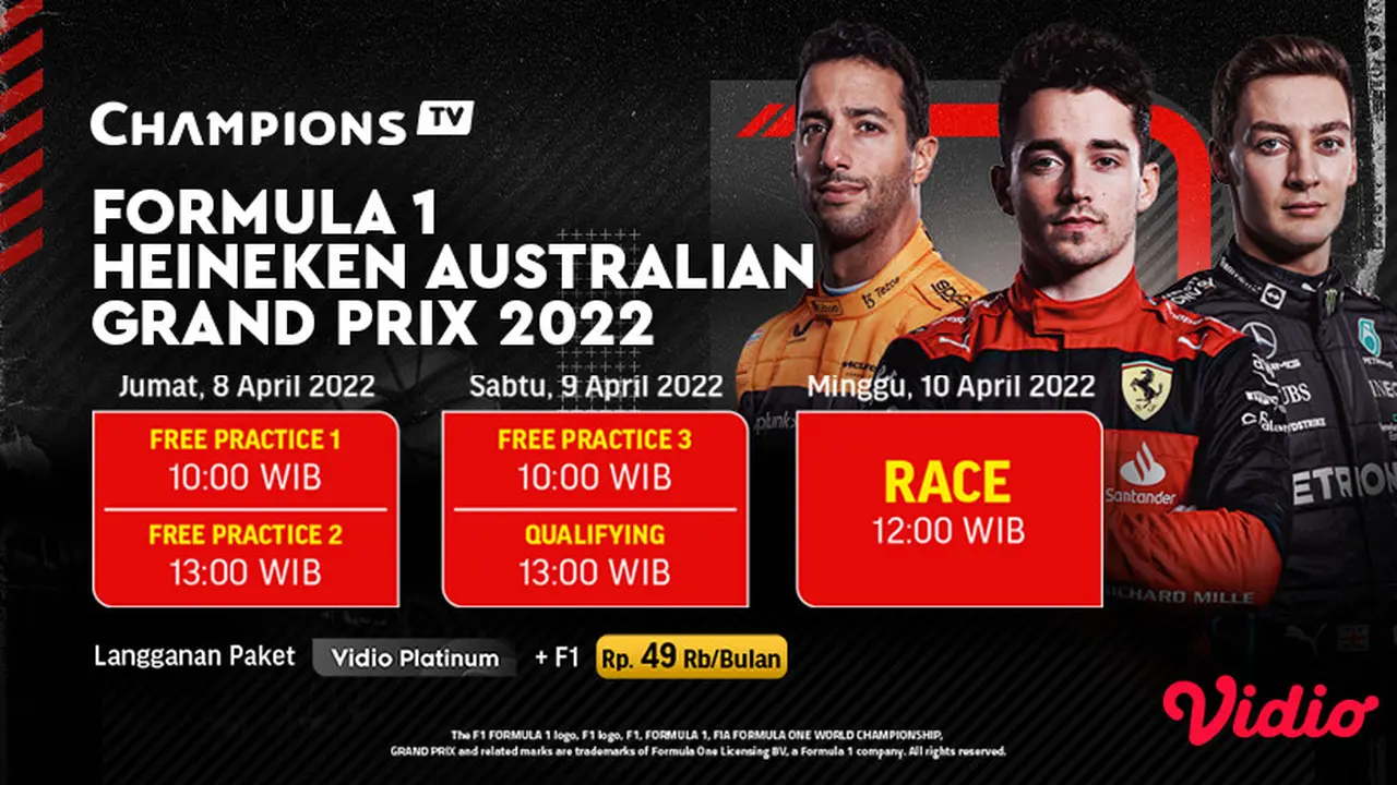 Tonton Live Streaming F1 GP Australia 2022, Mulai 8-10 April di Vidio