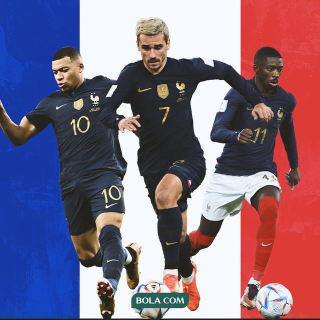 Ilustrasi - Kylian Mbappe, Griezmann, Ousmane Dembele Prancis