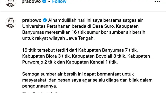 Unggahan Prabowo. (Foto: Dok. Instagram @prabowo)