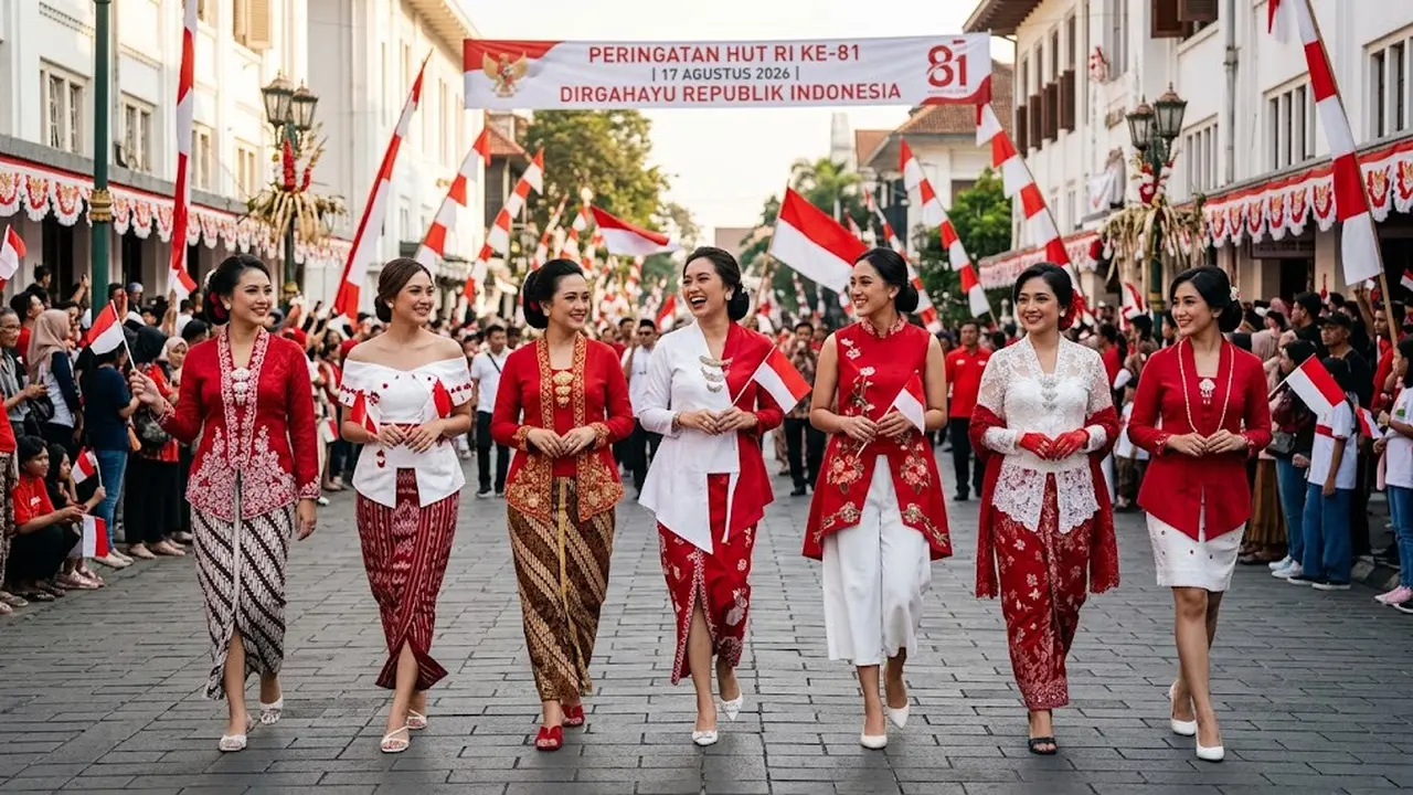 Ide Model Kebaya Untuk Peringati Hari Kemerdekaan 17 Agustus 1945 HUT RI Ke-81/AI Generated
