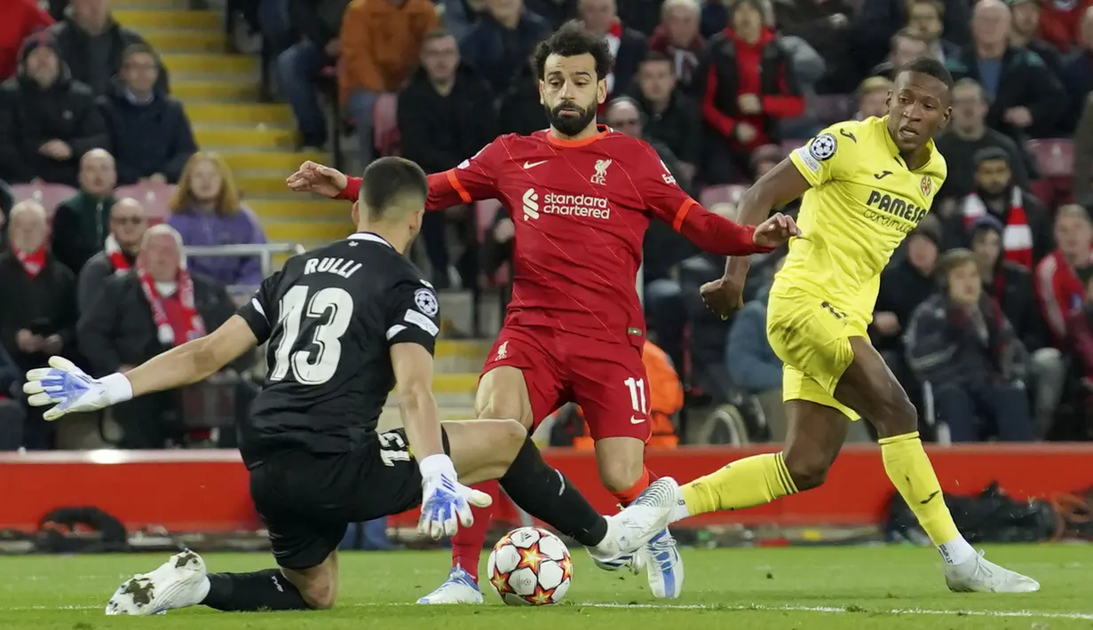 <p>Liverpool sukses menklukkan Villarreal dalam partai leg pertama semifinal Liga Champions 2021/2022 yang digelar di Anfield, Kamis (28/4/2022). (AP/Jon Super)</p>
<p> </p>