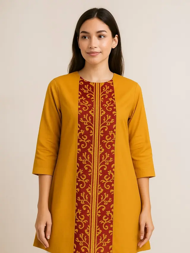 Model Tunik Batik Kombinasi Kain Polos