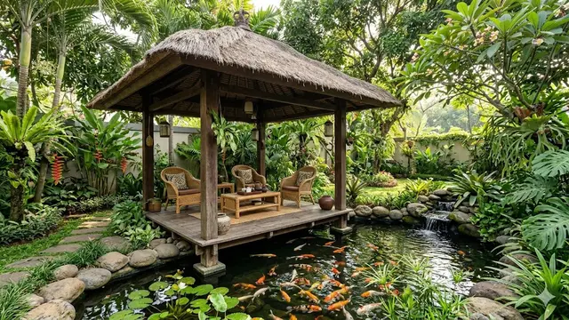 Inspirasi Gazebo Dekat Kolam Ikan yang Bikin Rileks Setiap Hari