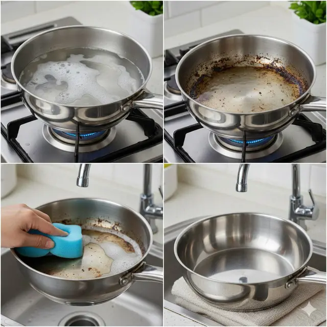 Cara Membersihkan Kerak Gosong di Panci (Foto: Gemini AI)