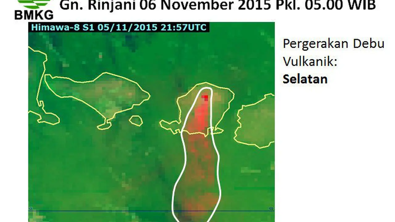 Arah abu anak Gunung Rinjani