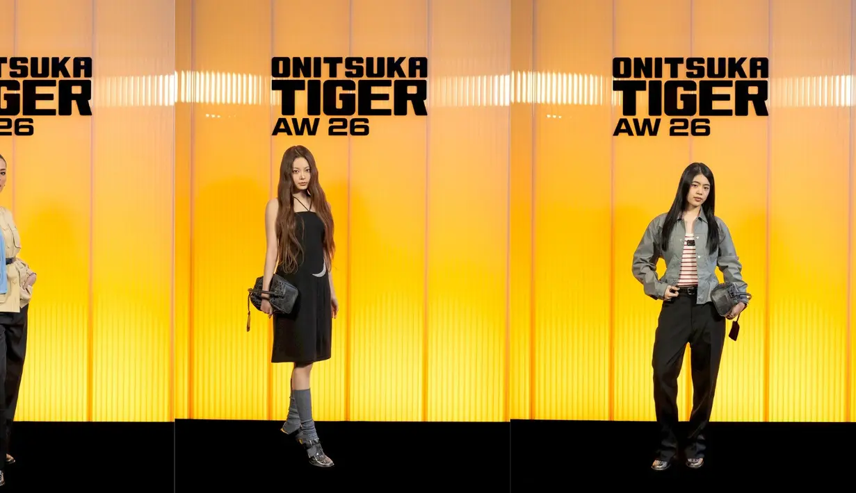 Raisa Andriana tampil elegan dengan sentuhan utilitarian yang modern. Ia mengenakan jaket safari berwarna beige dengan detail kantong besar yang memberikan kesan struktural. Jaket tersebut dipadukan dengan kemeja biru muda serta dasi ramping yang menambah nuansa tailored. Raisa melengkapi penampilannya dengan celana hitam berpotongan lurus dan sepatu loafers beraksen metalik khas Onitsuka Tiger, menciptakan gaya sophisticated yang tetap edgy. [Dok/Onitsuka Tiger].