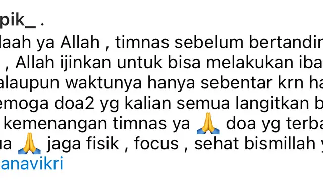 Unggahan doa Umi Pipik untuk Timnas Indonesia (Dok. Instagram @_umi_pipik_)