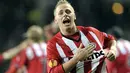 PSV Eindhoven's Balázs Dzsudzsák celebrates his 2-0 goal against Hamburger SV during their UEFA Europe League football match on February 25, 2010, in Eindhoven. AFP PHOTO/ ANP/ PAUL VREEKER