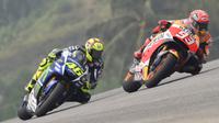 Pebalap Yamaha, Valentino Rossi, dan rider Honda, Marc Marquez, jadi pusat sorotan dan aktor kunci menjelang MotoGP Argentina. 