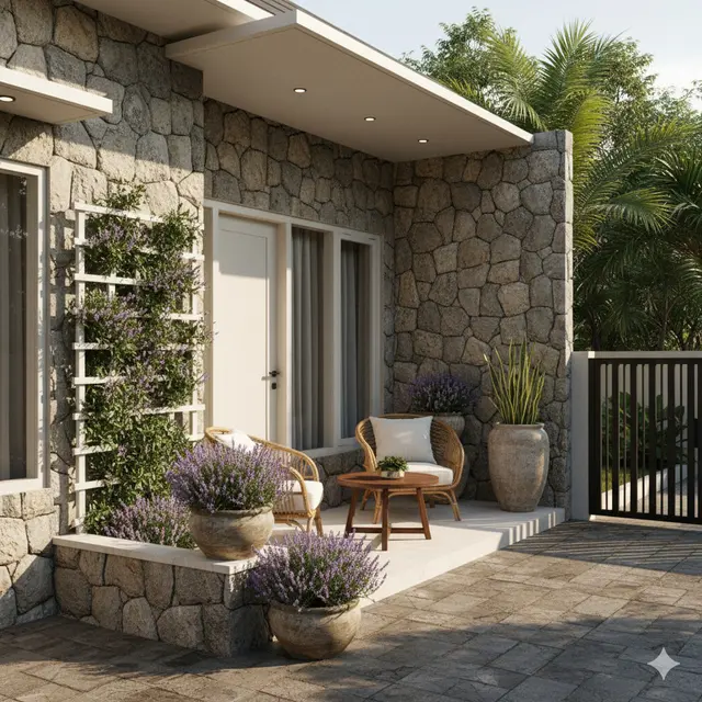 Model Teras Rumah Modern dengan Tanaman Rambat Pengusir Ular Alami
