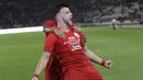 Striker Persija Jakarta, Marko Simic, melakukan selebrasi usai membobol gawang Geylang International FC pada laga uji coba di SUGBK, Jakarta, Minggu, (23/2/2020). Persija Jakarta menang dengan skor 3-1. (Bola.com/M Iqbal Ichsan)
