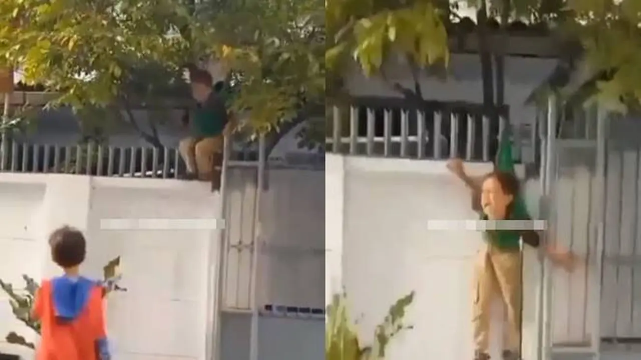 Viral, Momen Bocah Tersangkut di Pagar Usai Petik Buah Ini Bikin Ngakak