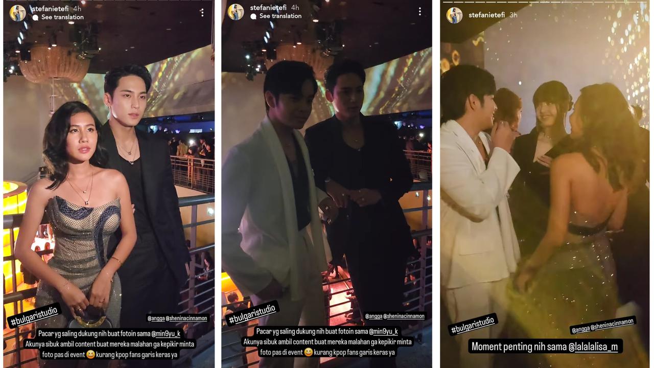 Angga Yunanda dan Shenina Cinnamon Jadi Sorotan Saat Bertemu Lisa BLACKPINK dan Mingyu Seventeen di Acara Bulgari Studio (Tangkapan Layar Instagram Stories @stefanietefi)