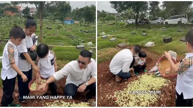 6 Momen Anggi Pratama Ziarah ke Makam Stevie Agnecya Bareng Anak, Akui Rindu
