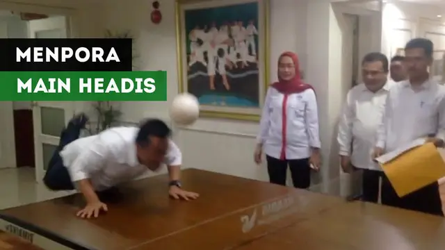 Berita video aksi Menpora, Imam Nahrawi, bermain Headis, olahraga menarik gabungan tenis meja dengan sepak bola.