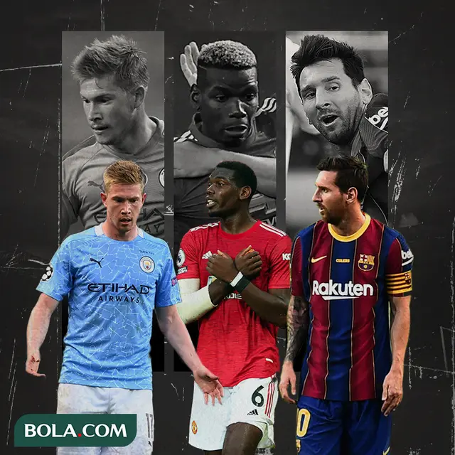 Kevin De Bruyne Paul Pogba dan Lionel Messi