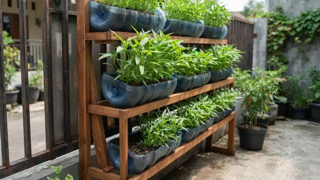 Ide Galon Bekas Jadi Pot Kangkung Gantung di Pagar Rumah