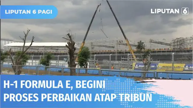 Perbaikan atap tribun Jakarta International E-Prix Circuit Ancol, Jakarta Utara, yang sempat roboh terus dilakukan. Pengelola objek wisata Ancol memastikan lokasi wisata akan tetap buka untuk umum selama balapan Formula E berlangsung.
