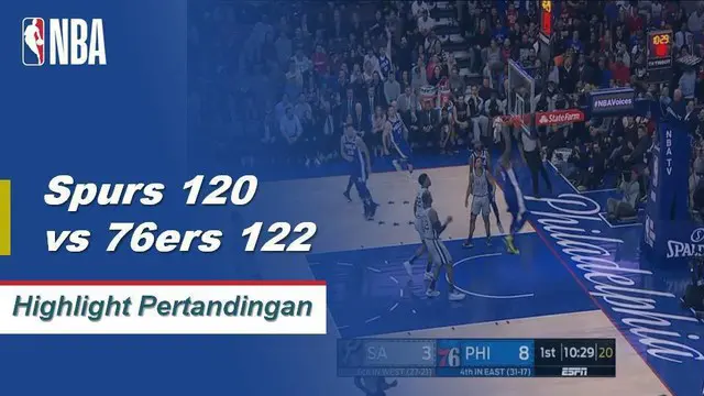 Cuplikan Hasil Pertandingan NBA : 76ers 122 vs Spurs 120