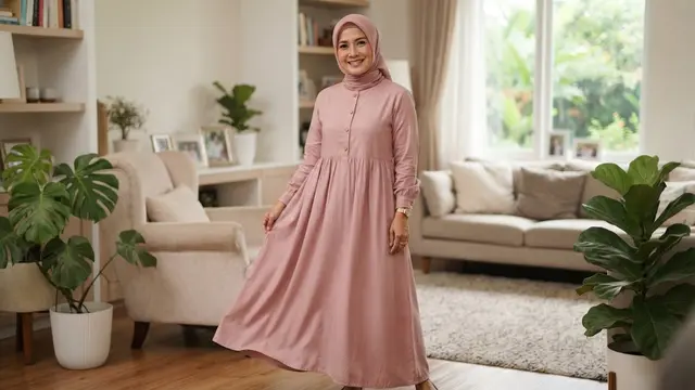 Model Gamis Katun Polos untuk Cuaca Panas yang Nyaman Dipakai Ibu-ibu