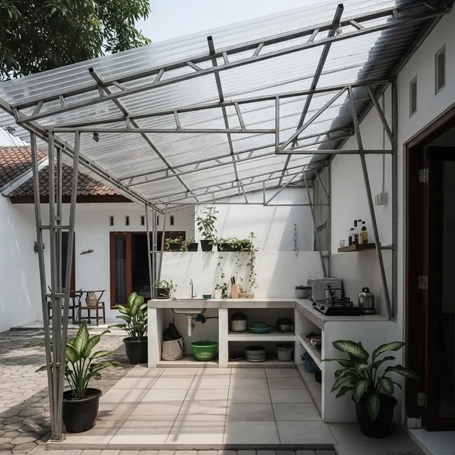 9 Inspirasi Dapur Baja Ringan dengan Atap Transparan agar Hemat Listrik Siang Hari